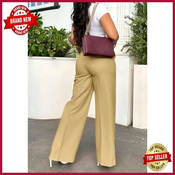 High Waisted Wide Leg Dress Pants Business Slacks Straight Leg Work - Picture 6 of 8